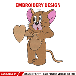 jerry heart embroidery design, cartoon embroidery, embroidery file, embroidery shirt, emb design, digital download