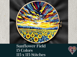 sunflower field cross stitch pattern, cross stitch pdf download,  landscape cross stitch