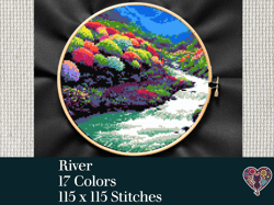 river cross stitch pattern, landscape cross stitch, flower cross stitch, cross stitch pattern download pdf