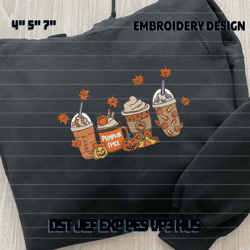 coffee cup embroidery design, retro pumpkin cup embroidery machine design, 3 sizes, format exp, dst, jef, pes