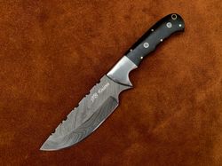 custom handmade damascus steel skinner knife handle black horn