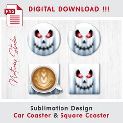 funny halloween ghost design - sublimation waterslade pattern - car coaster design - digital download