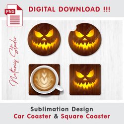 funny halloween pumpkin design - sublimation waterslade pattern - car coaster design - digital download