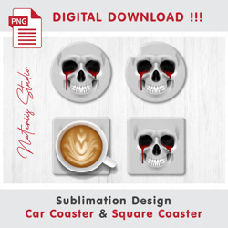 funny halloween skull design - sublimation waterslade pattern - car coaster design - digital download