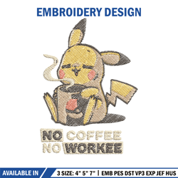 Pika coffee embroidery design, Pokemon embroidery, Anime design, Embroidery file, Digital download, Embroidery shirt