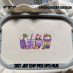 day of the dead embroidery design, halloween coffee embroidery machine design, halloween movie drink