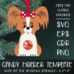 papillon dog | christmas ornament | candy holder template svg | sucker holder paper craft