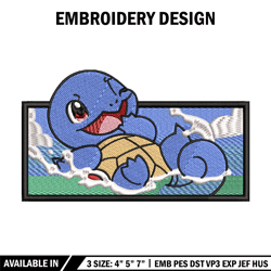 squirtle embroidery design, pokemon embroidery, embroidery file, anime design, anime shirt, digital download