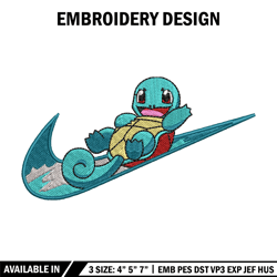 squirtle nike embroidery design, pokemon embroidery, embroidery file, anime design, anime shirt, digital download