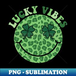 png transparent digital download file for sublimation - lucky vibes happy face leopard - create joyful and trendy designs