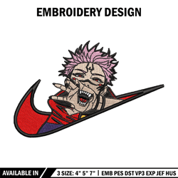 sukuna nike embroidery design, jujutsu embroidery, nike design, embroidery shirt, embroidery file, digital download