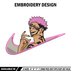 sukuna smile nike embroidery design, jujutsu kaisen embroidery, nike design, anime design, logo shirt, digital download