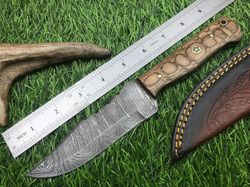 custom handmade damascus steel hunting skinner knife bone handle gift for him groomsmen gift wedding anniversary gift