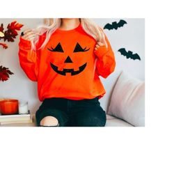 Halloween Sweatshirt, Pumpkin Sweatshirt, Glitter Jack O Lantern, Halloween Sweater Women, Long Sleeve Shirts, Halloween
