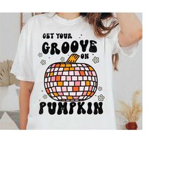 get your groove on pumpkin png, halloween sublimation designs, groovy designs, pumpkin disco ball png, halloween png, sp