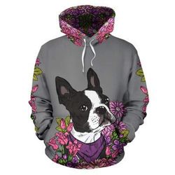 illustrated boston terrier grey hoodie &8211 hoodies