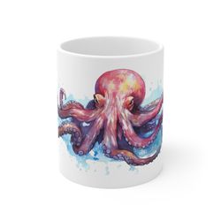 octopus coffee mug, aquarium mug, marine life