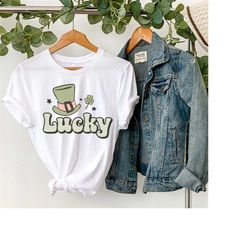 st patricks day lucky shirt for women, lucky t-shirt, lucky shirt, lucky leprechaun hat tshirt, ladies shamrock clover s