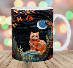 3d cat night landscape mug