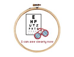 eye glasses cross stitch pattern, eye doctor board cross stitch pattern, i can now see clearly cross stitch chart