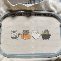 spooky halloween cats embroidery machine design, spooky vibes embroidery design, cute cat ghost embroidery design