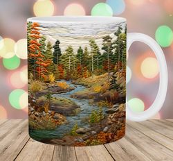 3d embroidered autumn landscape mug