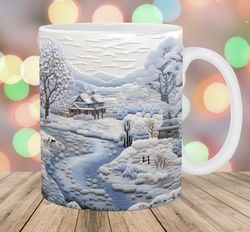 3d embroidered winter landscape mug