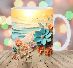 3d flowers beach landscape mug