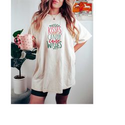 cute christmas mistletoe kisses shirt, christmas family shirt, candy cane wishes and mistletoe kisses tee, merry xmas te