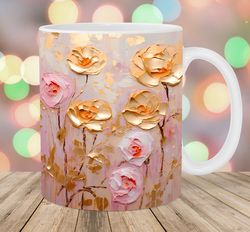 3d rose gold flowers painting mug