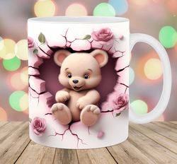 3d teddy bear hole in a wall mug