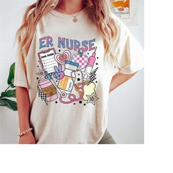 retro pink er nurse shirt, er nurse crew shirt, funny er ed nurse tech shirt,emergency room rn tshirt,er squad goal emer