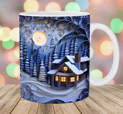 3d winter night landscape mug