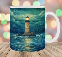 lighthouse night landscape mug