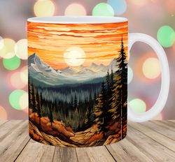 mountain forest sunset landscape mug