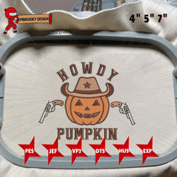 howdy pumpkin embroidery machine design, vintage cowboy embroidery design, western pumpkin embroidery design