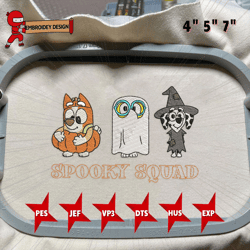 hello spooky halloween embroidery design, spooky squad embroidery design, ghost embroidery machine design