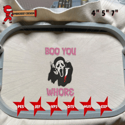 boo you whore embroidery design, face ghost embroidery machine file, scary halloween, embroidery designs