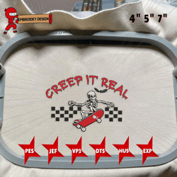 creep it real embroidery design, halloween embroidery design, spooky retro embroidery design, retro halloween