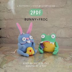 bunny and frog, set of 2 in pdf format. cute toys sewing patterns and diy tutorial. instant download. digital pattern.