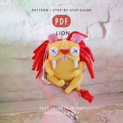 lion. cute toy sewing pattern pdf and easy diy tutorial. instant download. digital pattern.