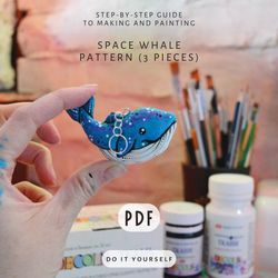 space whale - textile keyring sewing pattern pdf. step by step guide to making and painting. digital pattern.