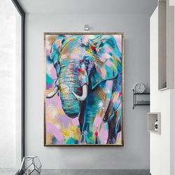 colorful elephant wall art, elephant canvas, elephant photo print, modern wall art, nature photo print, ready to hang ca