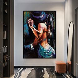 dancing couple canvas wall art , watercolor effect canvas print , dance and music canvas wall decor , frame home decor ,