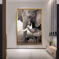 elephant and cub wall art, elephant canvas, elephant photo print, modern wall art, nature photo print, ready-to-hang can