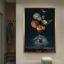 flying planets wall art , planet wall art , planet canvas wall art , planet wall decor , canvas wall art , canvas wall d