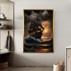 ship canvas print, home and office decoration, sailing ship canvas print, ship canvas print, ready to hang decor-1