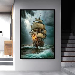 ship canvas print, home and office decoration, sailing ship canvas print, ship canvas print, ready to hang decor-2