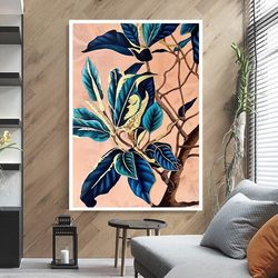 brown flowers on tree canvas print , flowers canvas print , white flower canvas print , ready to hang canvas print