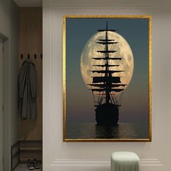 sailing ship print on canvas, modern wall art, canvas wall set, large wall art,pirate ship painting, large framed canvas